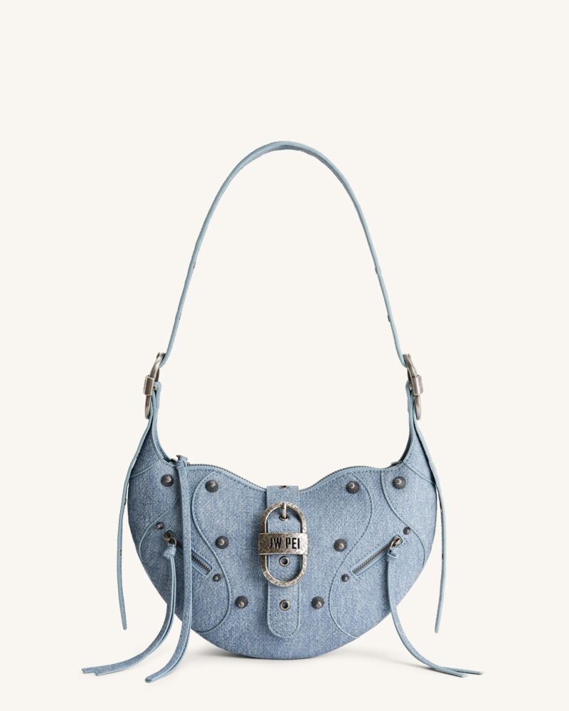 Tessa Denim Embossed Shoulder Bag - Blue - Image 1
