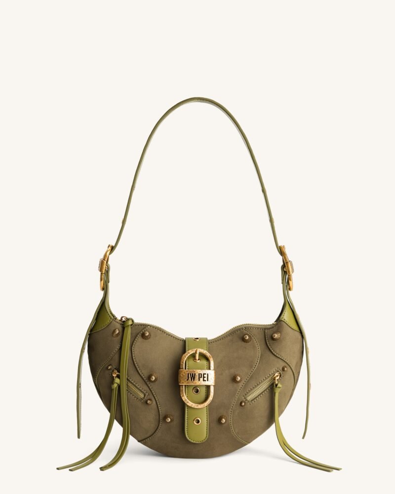 Tessa Suede Shoulder Bag - Dark Olive - Image 1