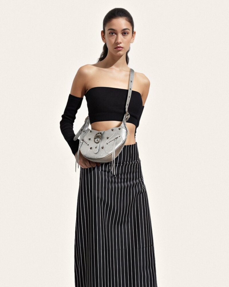 Tessa Metallic Pleating Shoulder Bag - Silver - Image 2