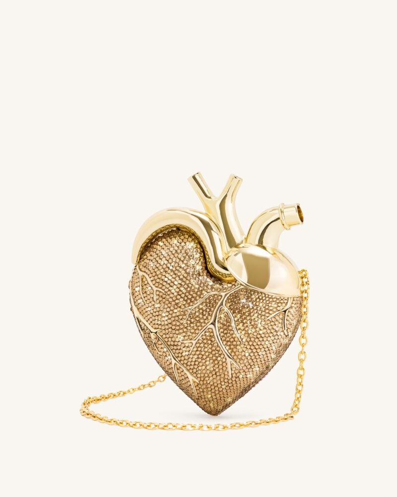 Maren Artificial Crystal Heart Shaped Bag - Gold - Image 1