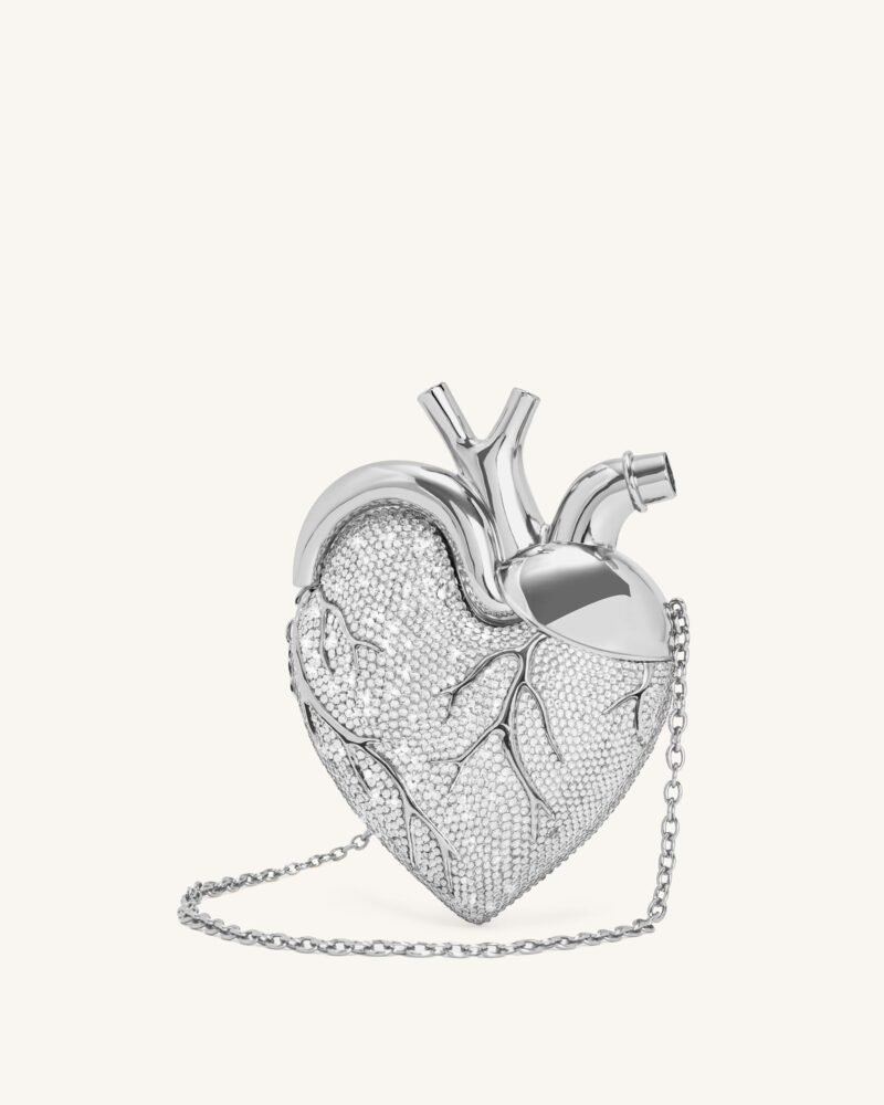 Maren Artificial Crystal Heart Shaped Bag - Silver - Image 1