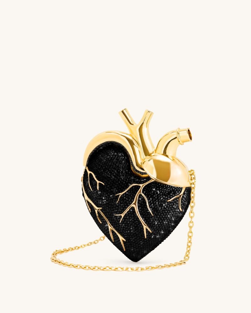 Maren Artificial Crystal Heart Shaped Bag - Black Gold - Image 1