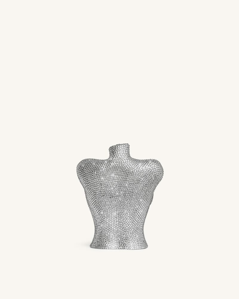 Kiara Faux Crystal Bust Clutch - Silver - Image 4