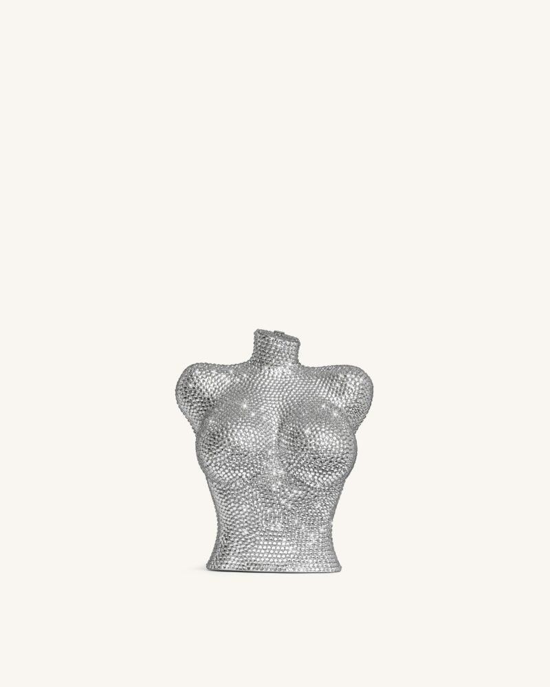 Kiara Faux Crystal Bust Clutch - Silver - Image 1