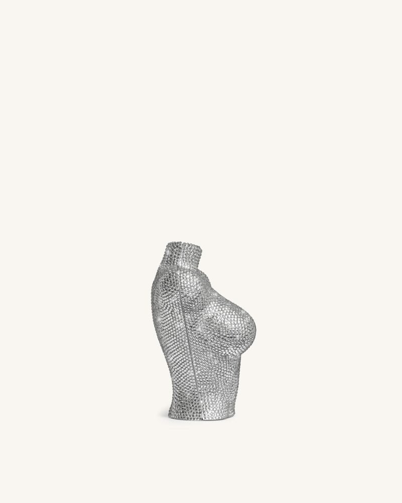 Kiara Faux Crystal Bust Clutch - Silver - Image 3