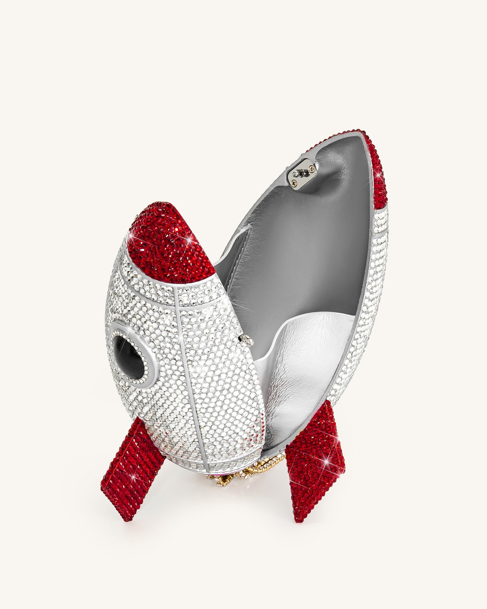7C07-9-INSIDE Rocket Shape Faux Crystal Clutch - Silver - Image 3
