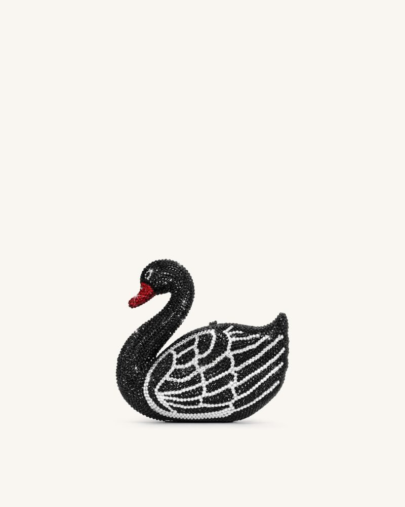 Kinsley Crystal Swan Clutch - Black - Image 1