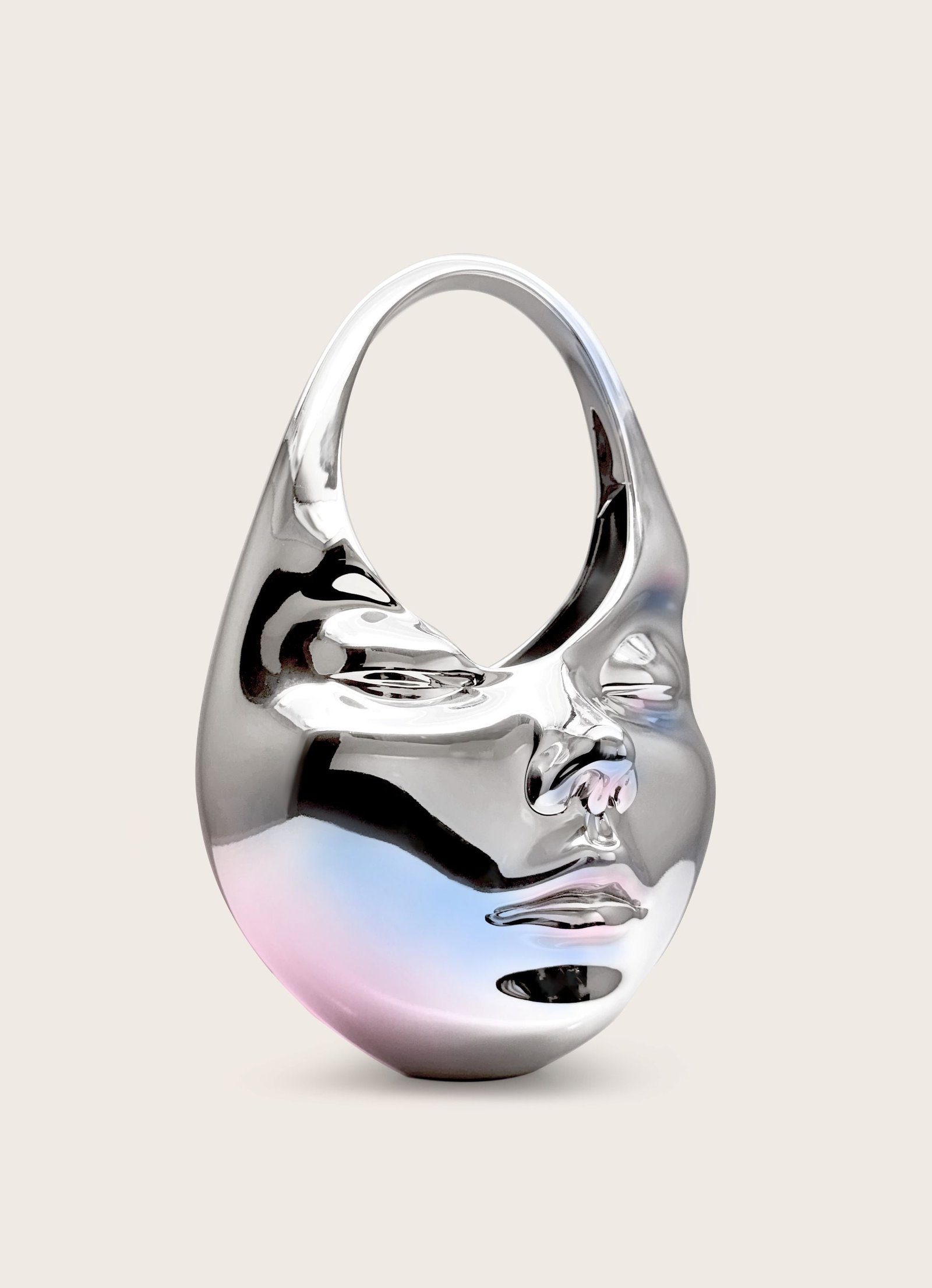 7C277_8134f0c9-5c60-4dd2-a357-672135a162fa Lillian Face Crescent Top Handle Bag - Silver - Image 1