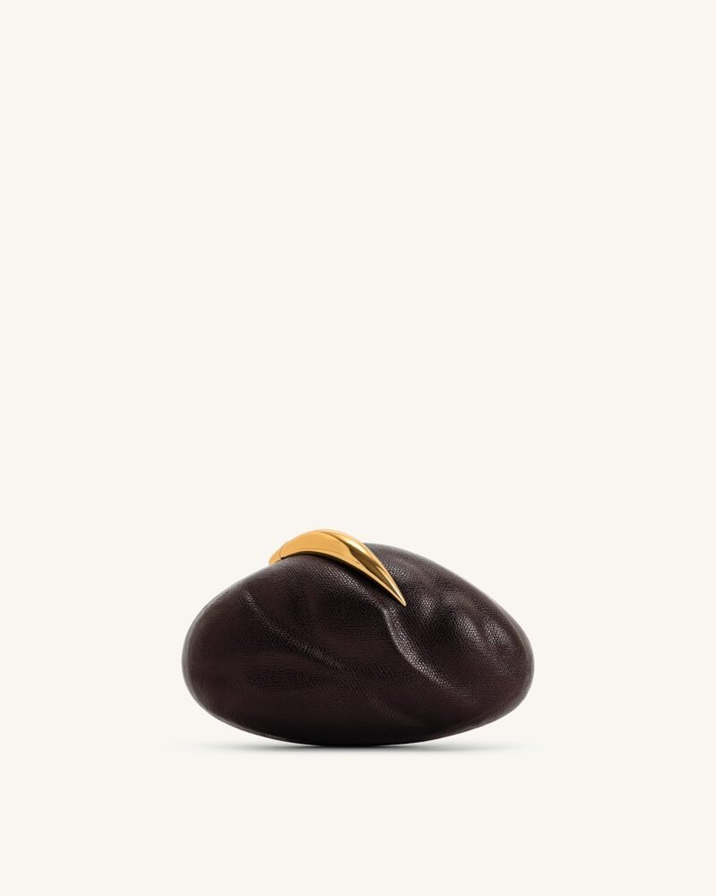 Kaya Irregular Oval Clutch - Dark Brown - Image 1