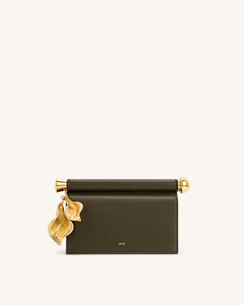 Holly Metal Pendant Embellished Clutch - Dark Olive - Image 1