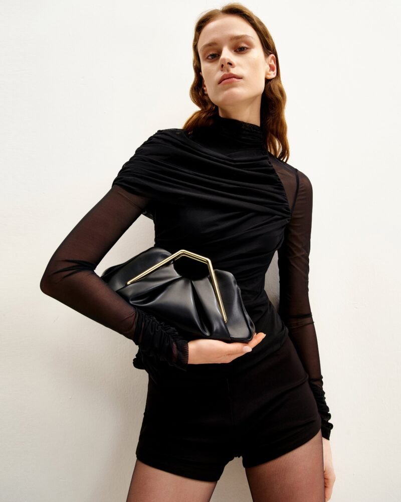 Lila Metal Frame Clutch - Black - Image 2