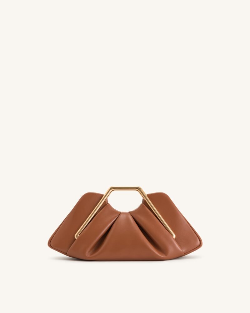Lila Metal Frame Clutch - Brown - Image 1