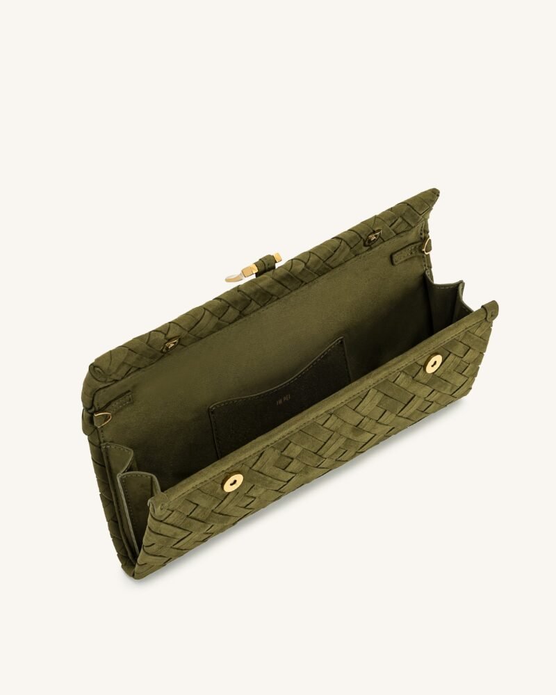Zaria Woven Clutch - Dark Olive - Image 5