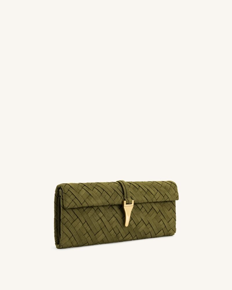 Zaria Woven Clutch - Dark Olive - Image 3
