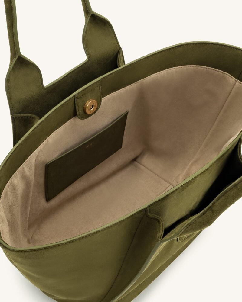 Cara Faux Suede Tote Bag - Dark Olive - Image 4
