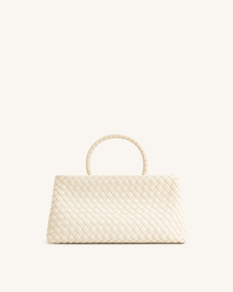 Elora Woven Tote Bag - White - Image 4