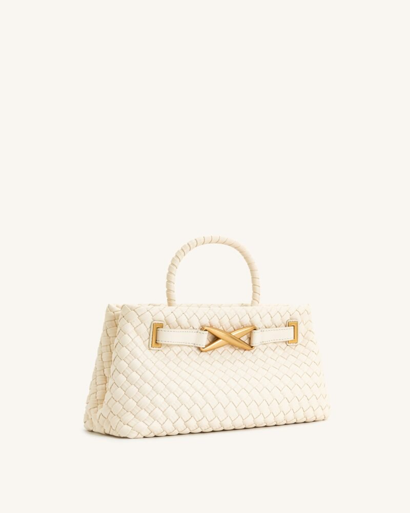 Elora Woven Tote Bag - White - Image 3