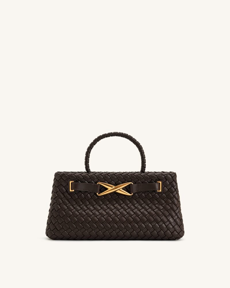 Elora Woven Tote Bag - Dark Brown - Image 1