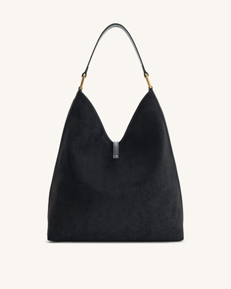 Aria Faux Suede Shoulder Bag - Black - Image 3