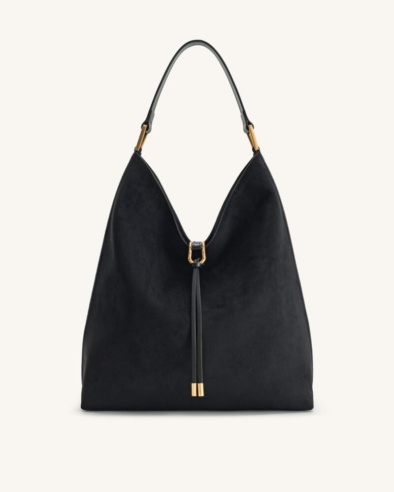 Aria Faux Suede Shoulder Bag - Black - Image 1