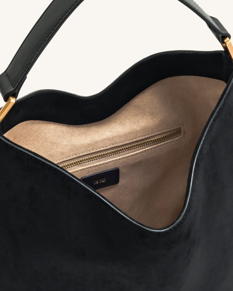 Aria Faux Suede Shoulder Bag - Black - Image 4