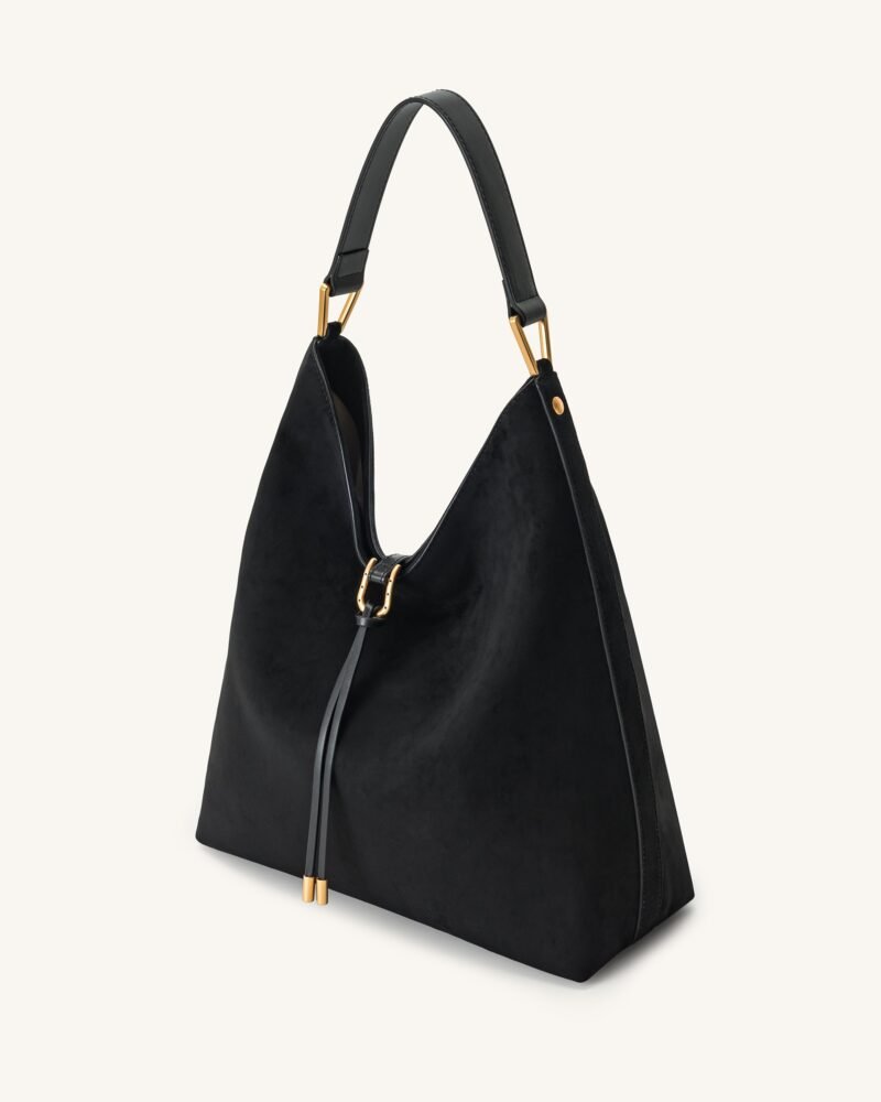Aria Faux Suede Shoulder Bag - Black - Image 2