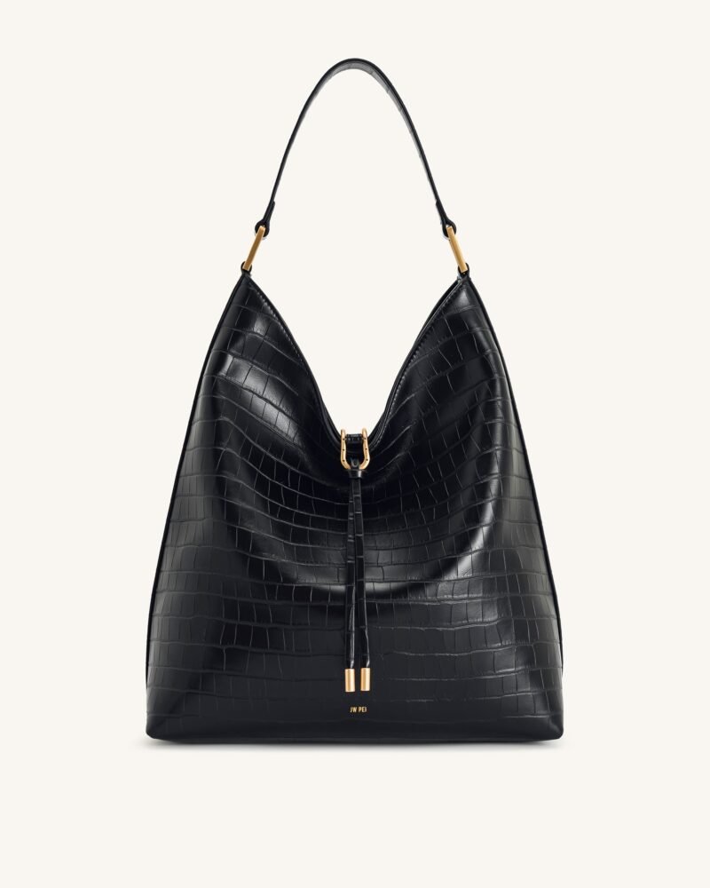 Aria Shoulder Bag - Black Croc - Image 1