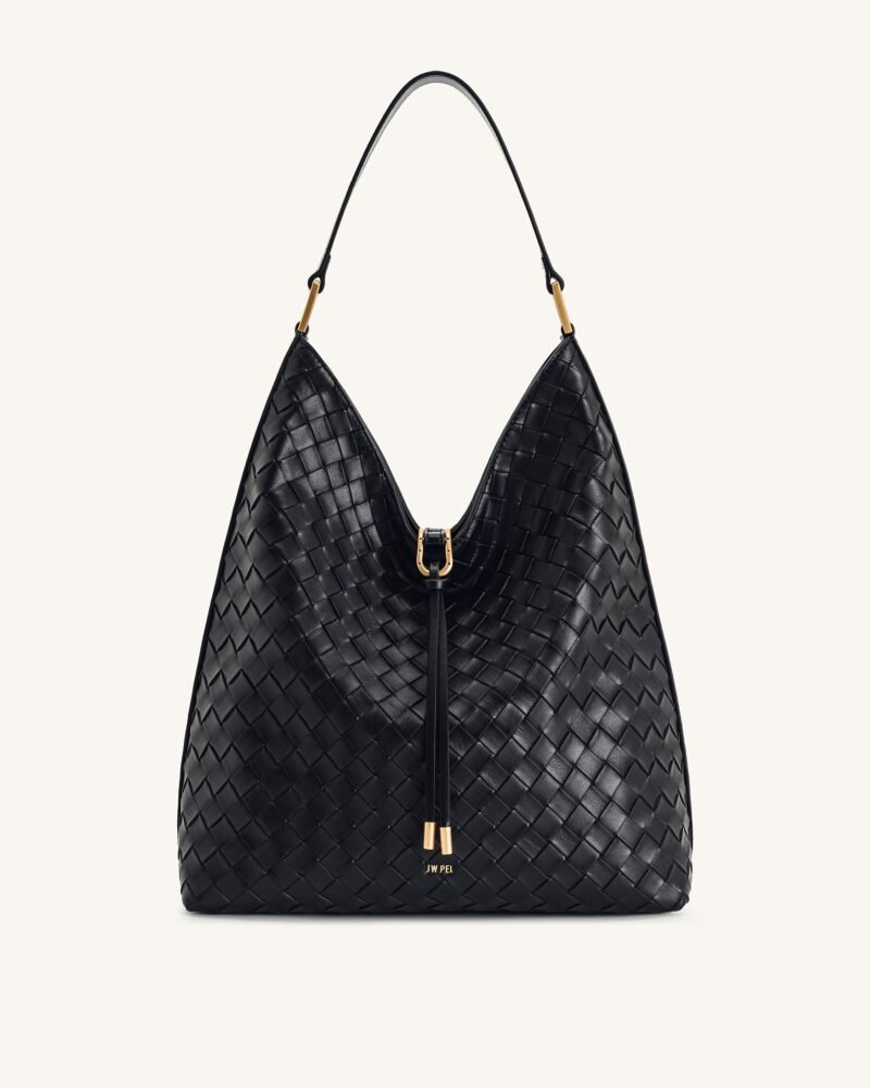 Aria Woven Texture Shoulder Bag - Black - Image 1