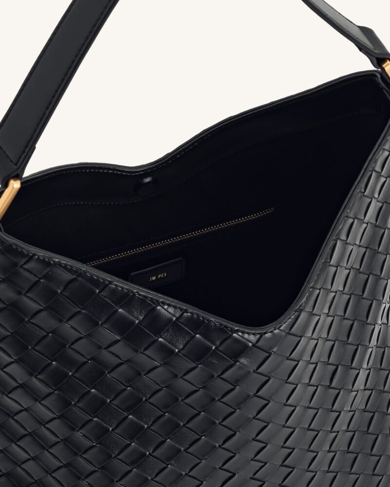 Aria Woven Texture Shoulder Bag - Black - Image 4