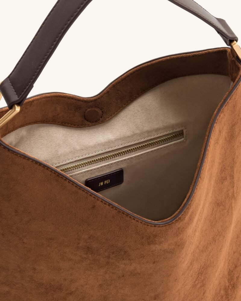 Aria Faux Suede Shoulder Bag - Brown - Image 4