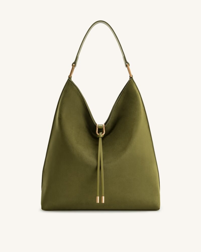 Aria Faux Suede Shoulder Bag - Dark Olive - Image 1