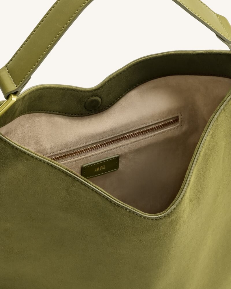 Aria Faux Suede Shoulder Bag - Dark Olive - Image 4