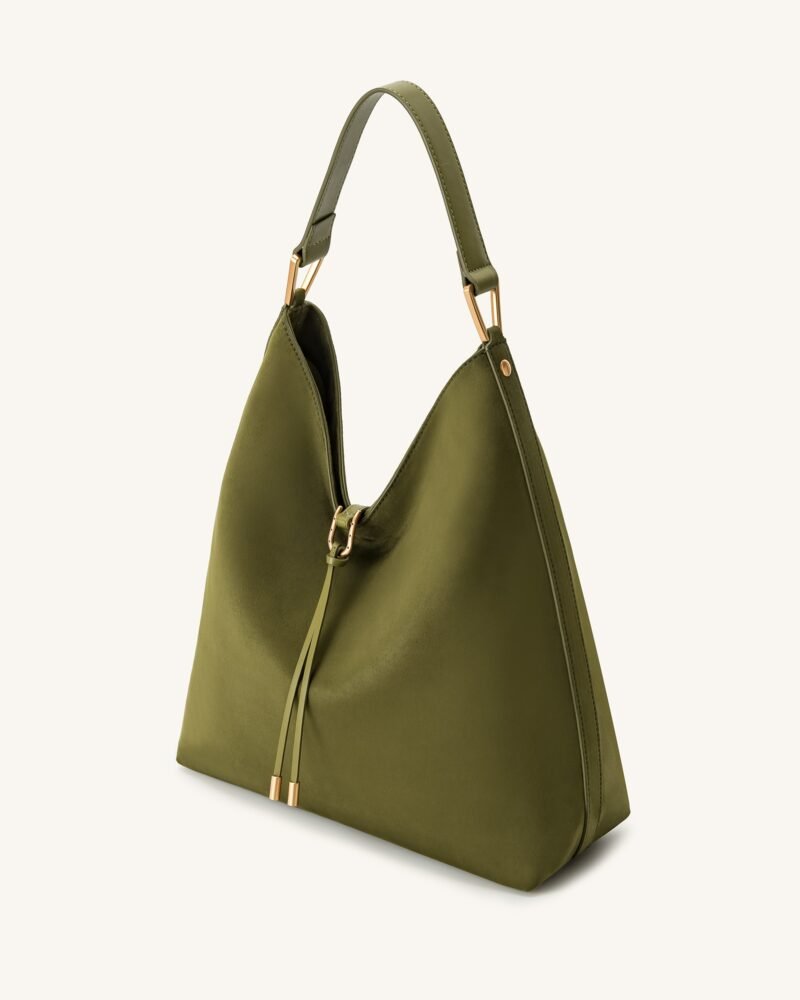 Aria Faux Suede Shoulder Bag - Dark Olive - Image 2