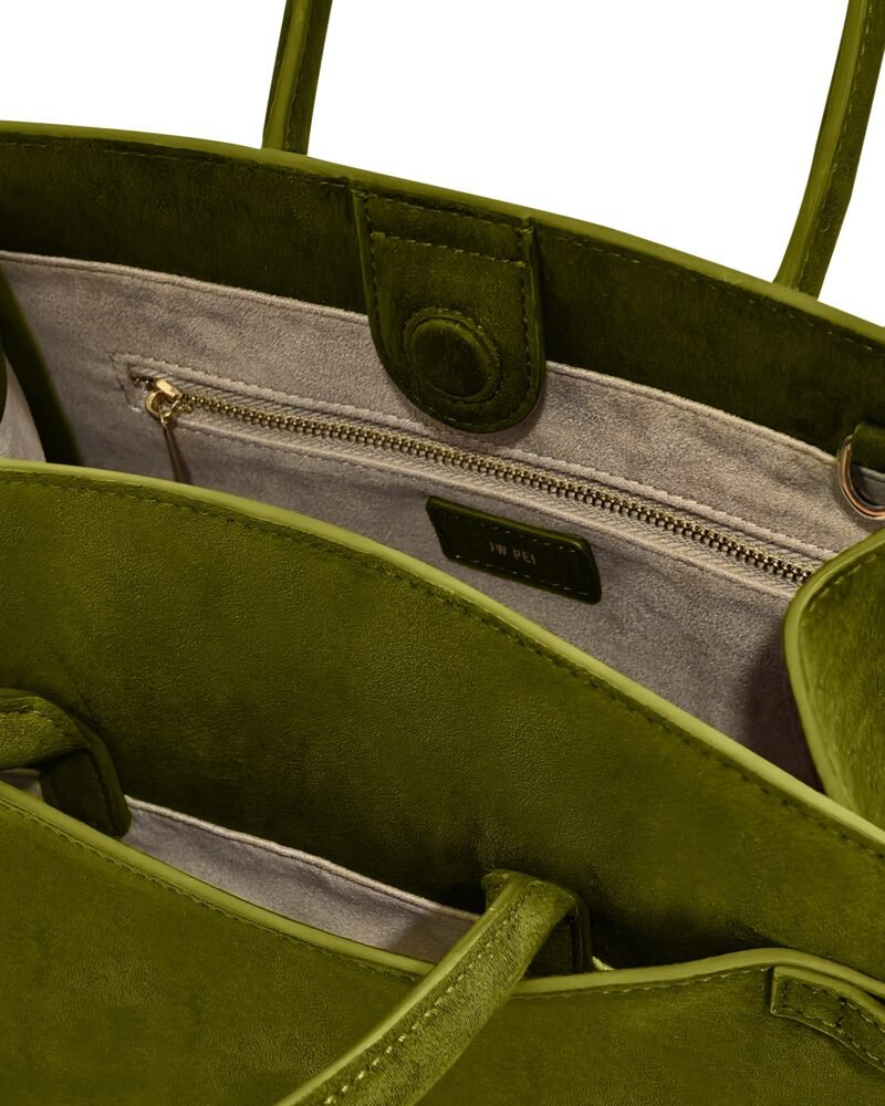 Saige Faux Suede Tote Bag - Olive Green - Image 4