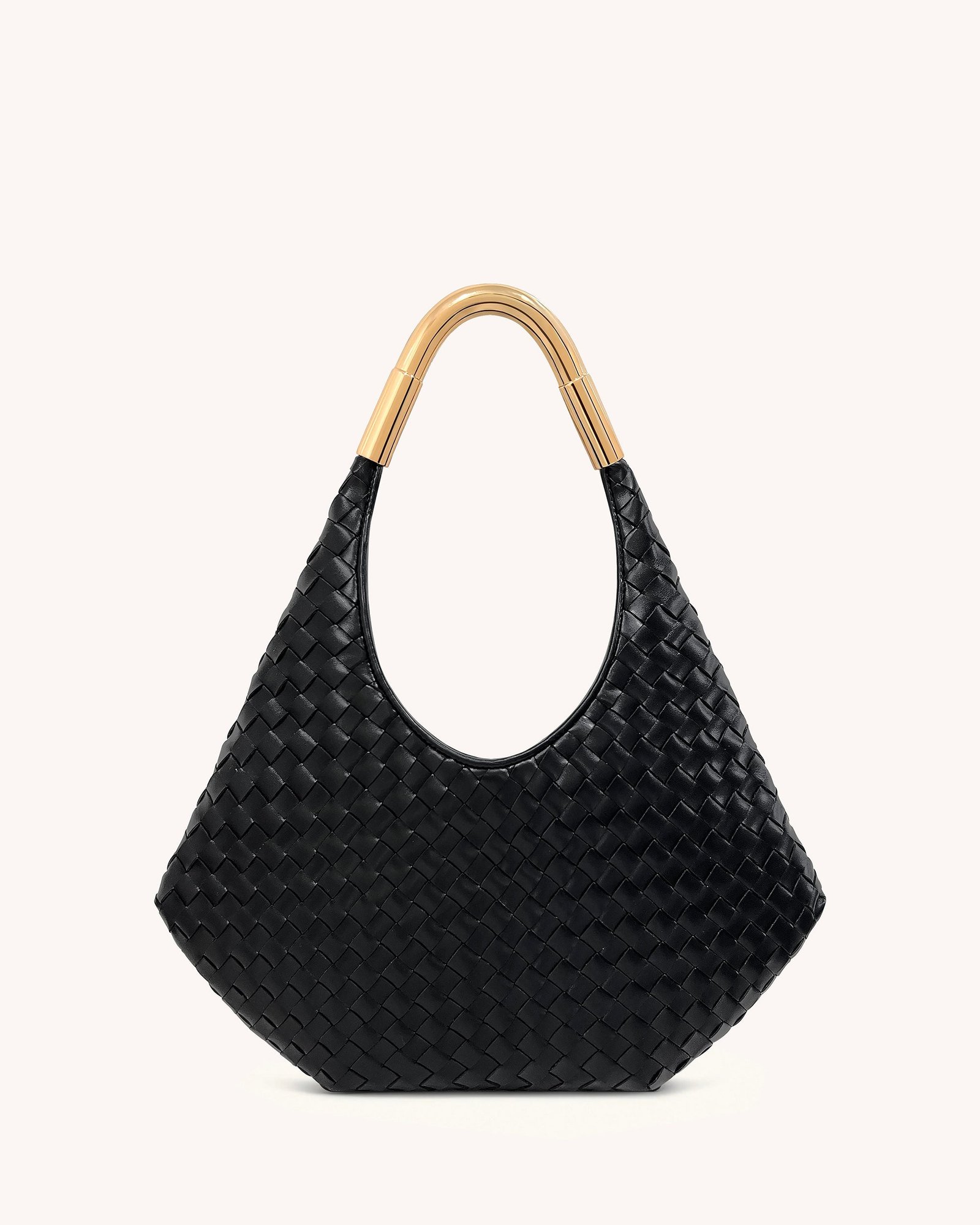 8T059-1_2_5973acfe-6fd5-4a6e-bad3-5f07aa7ca476 Olivia Hand-Woven Metal Handle Hobo Bag - Black - Image 1