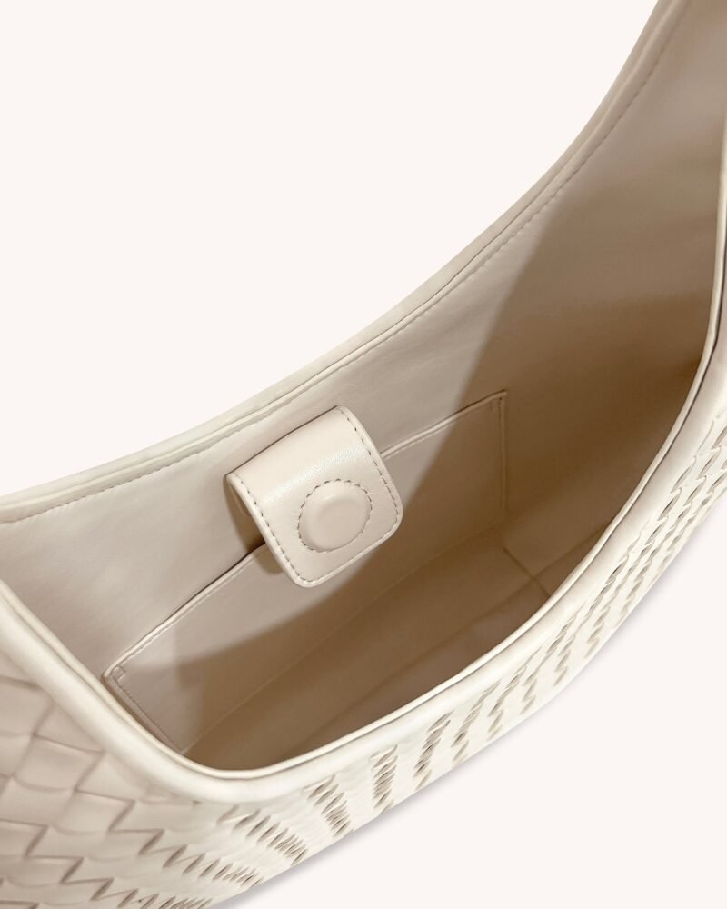 Olivia Hand-Woven Metal Handle Hobo Bag - White - Image 4