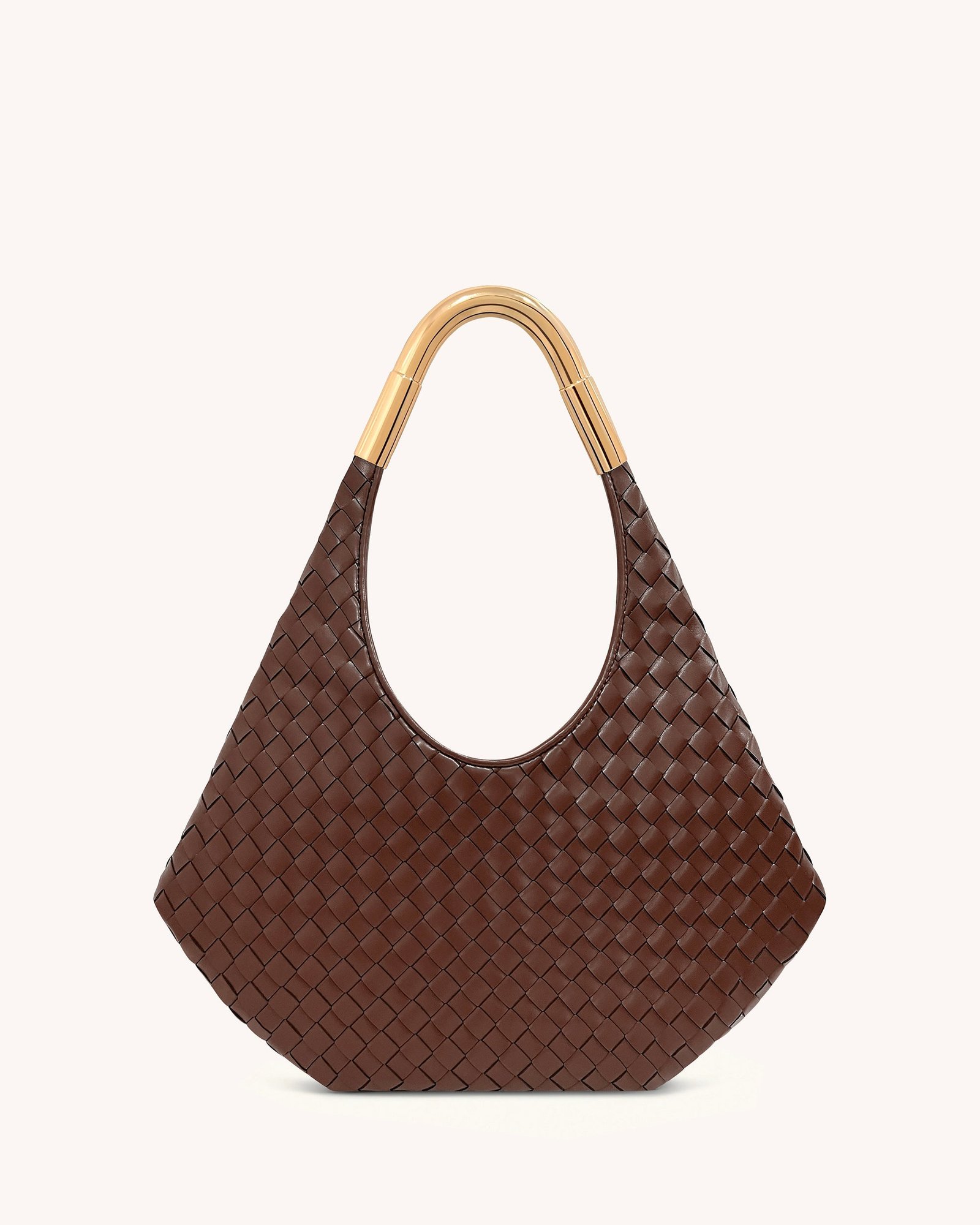 8T059-3_2_3b880f28-c3ce-49c8-bd69-d165eef8b35d Olivia Hand-Woven Metal Handle Hobo Bag - Brown - Image 1