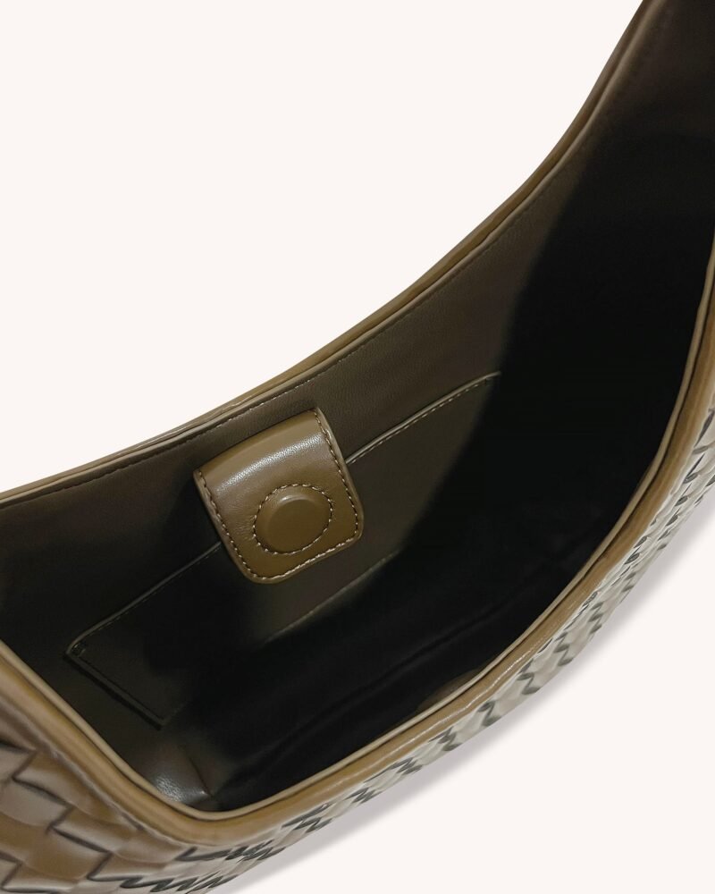 Olivia Hand-Woven Metal Handle Hobo Bag - Olive Green - Image 4