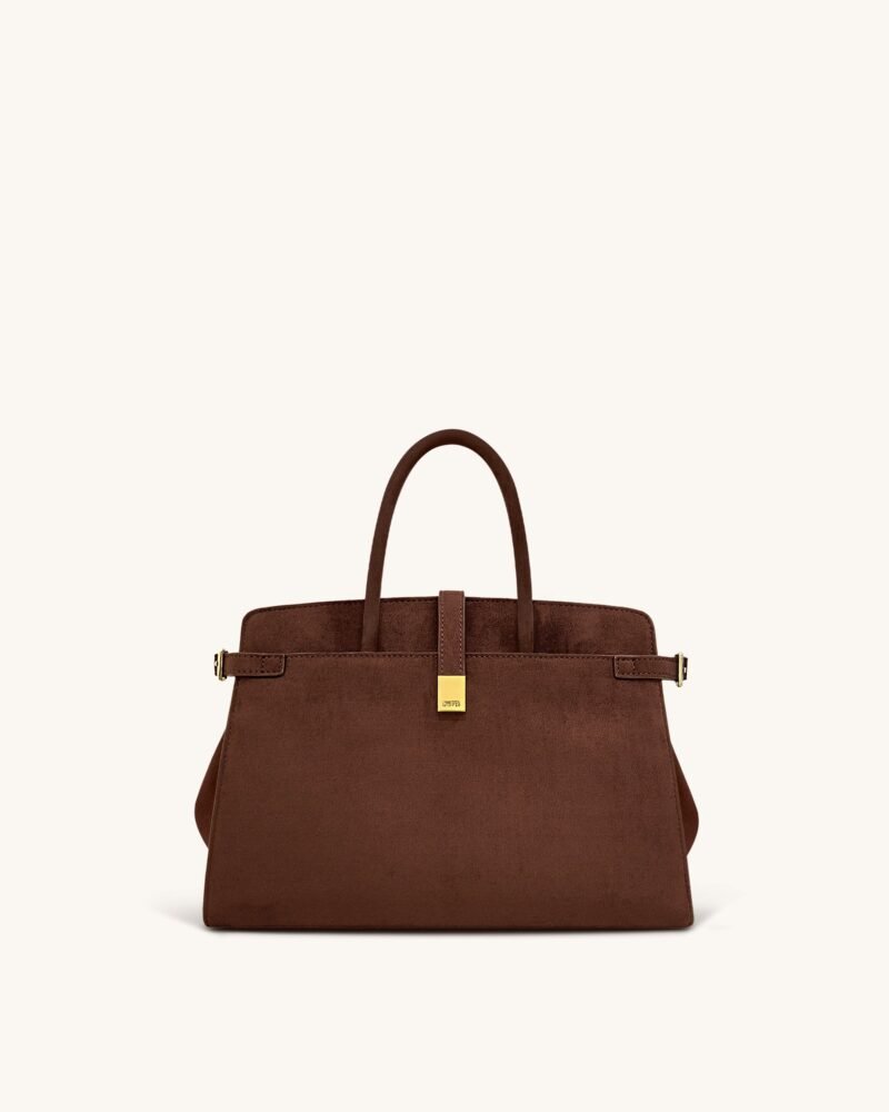 Saige Faux Suede Tote Bag - Brown - Image 1