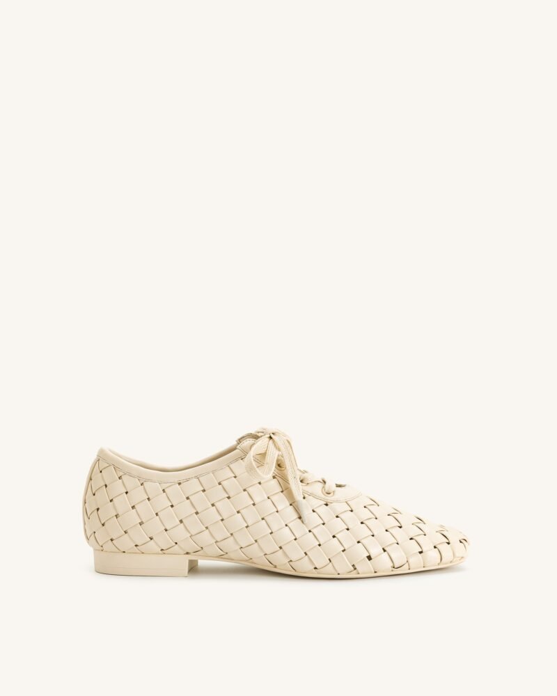 Kayla Weave Strap Flat Shoes - Beige - Image 1