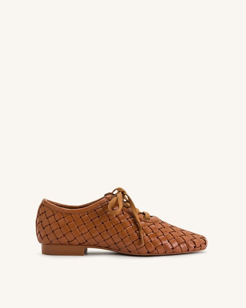 Kayla Weave Strap Flat Shoes - Brown - Image 1