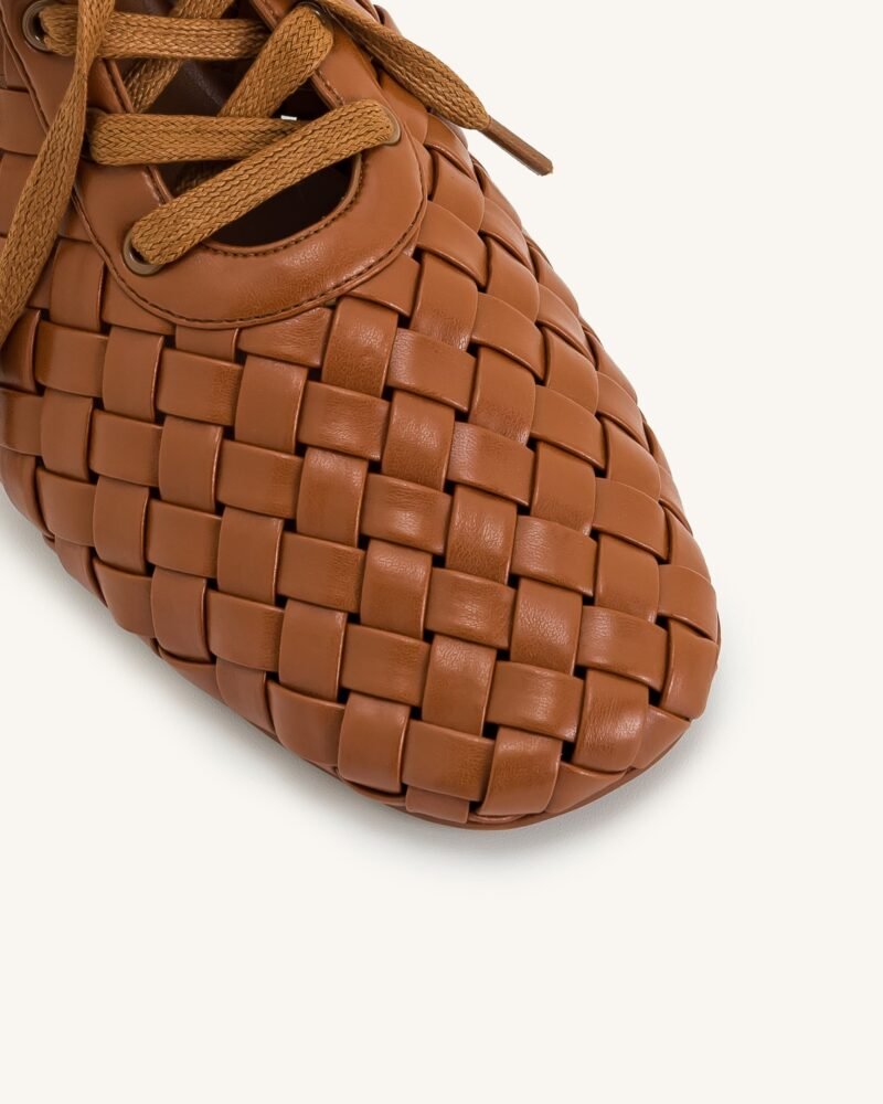 Kayla Weave Strap Flat Shoes - Brown - Image 4