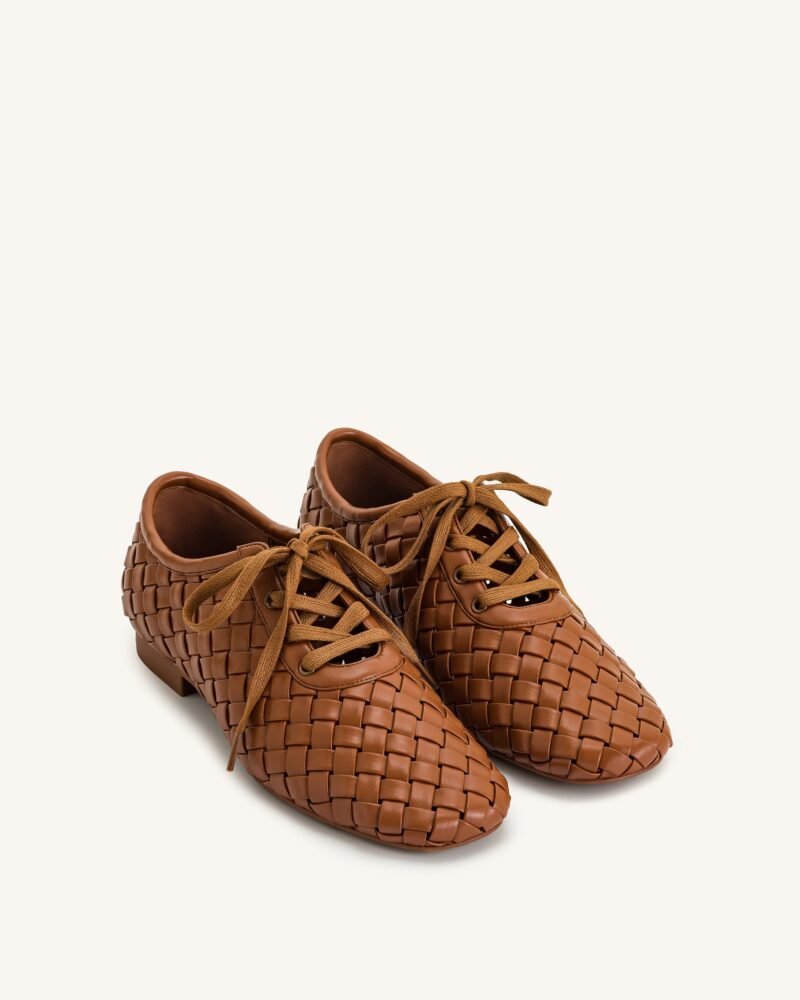 Kayla Weave Strap Flat Shoes - Brown - Image 2