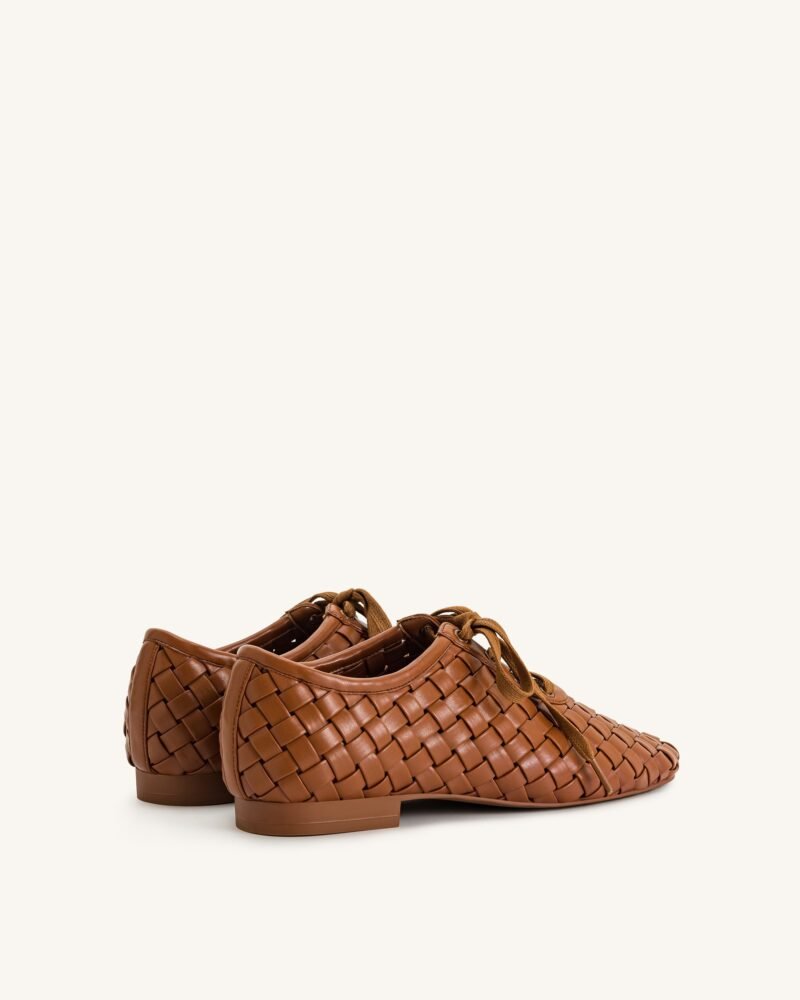 Kayla Weave Strap Flat Shoes - Brown - Image 3