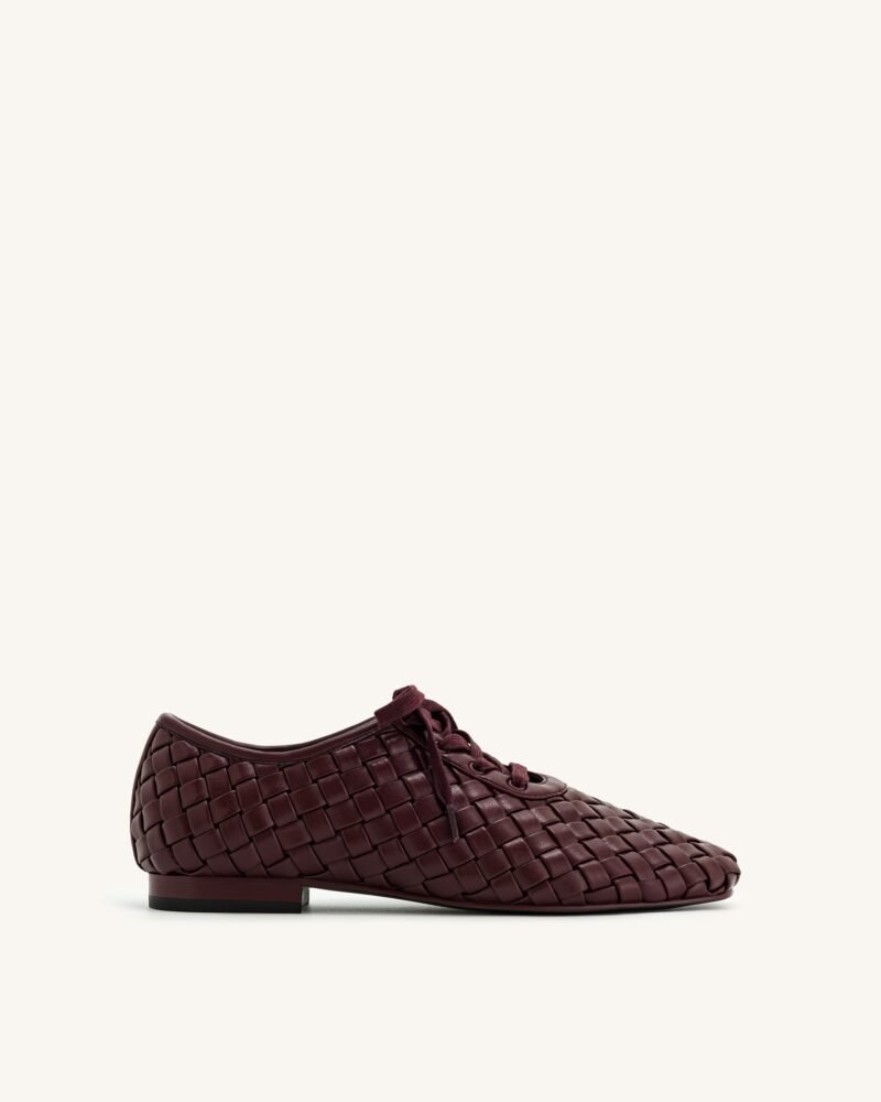 Kayla Weave Strap Flat Shoes - Claret Red - Image 1