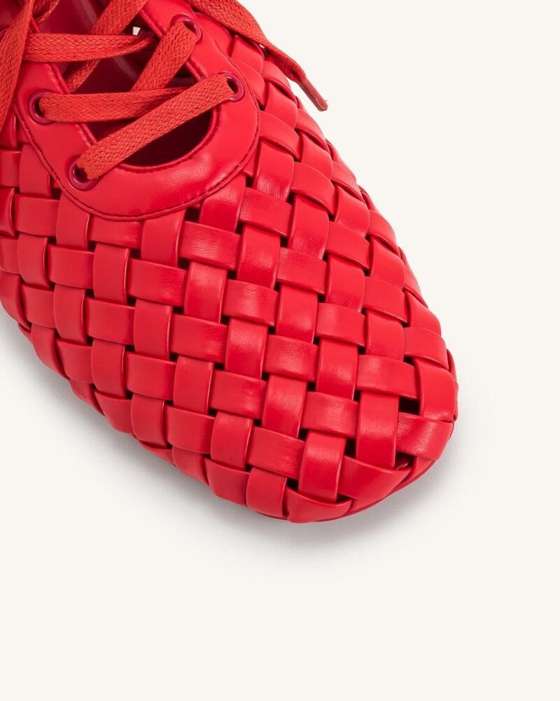 Kayla Weave Strap Flat Shoes - Red - Image 4