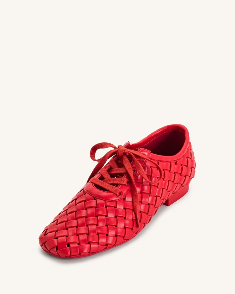 Kayla Weave Strap Flat Shoes - Red - Image 5