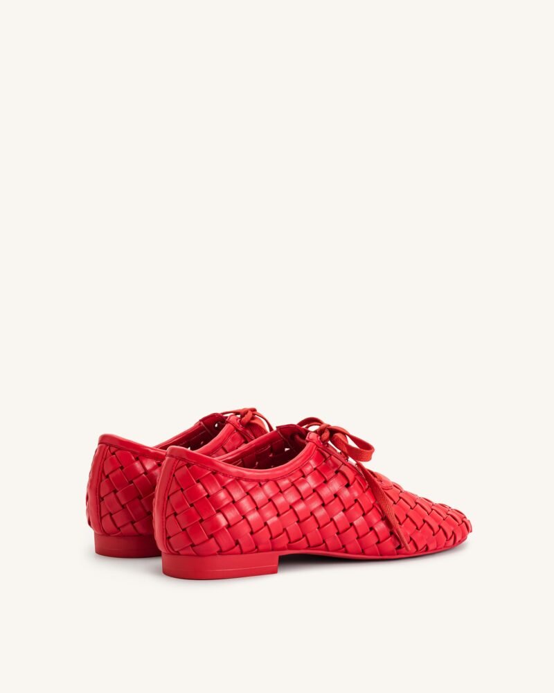 Kayla Weave Strap Flat Shoes - Red - Image 3