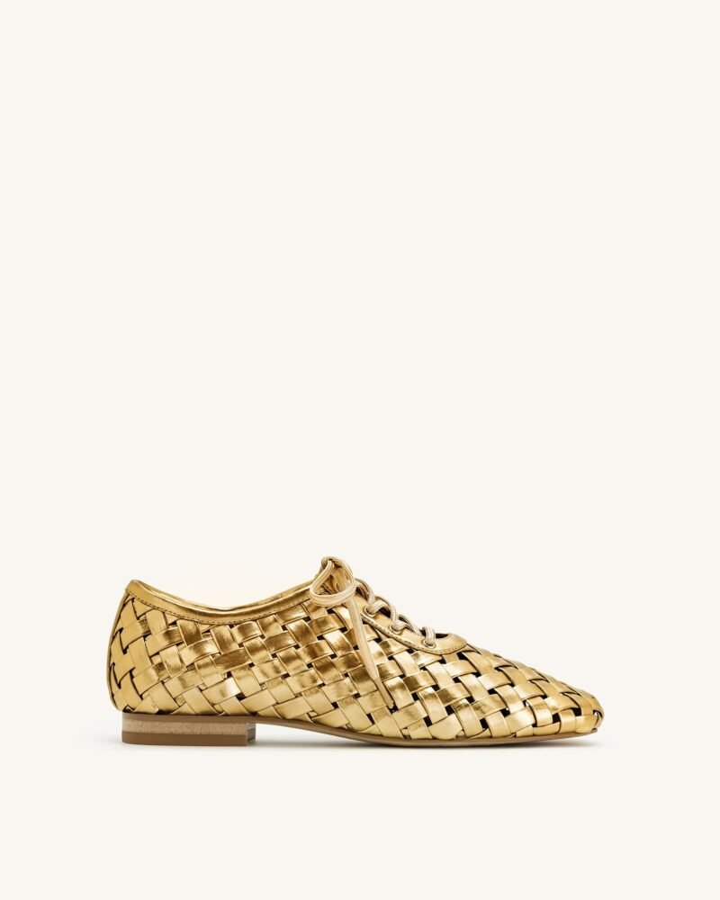 Kayla Weave Strap Flat Shoes - Gold - Image 1