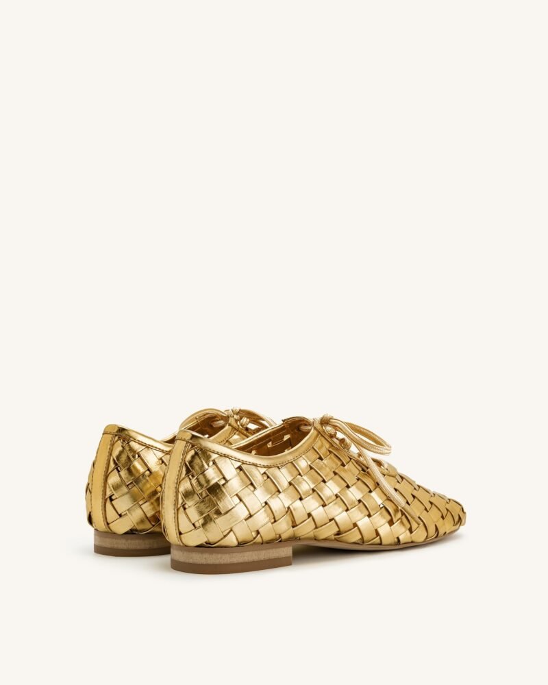 Kayla Weave Strap Flat Shoes - Gold - Image 4